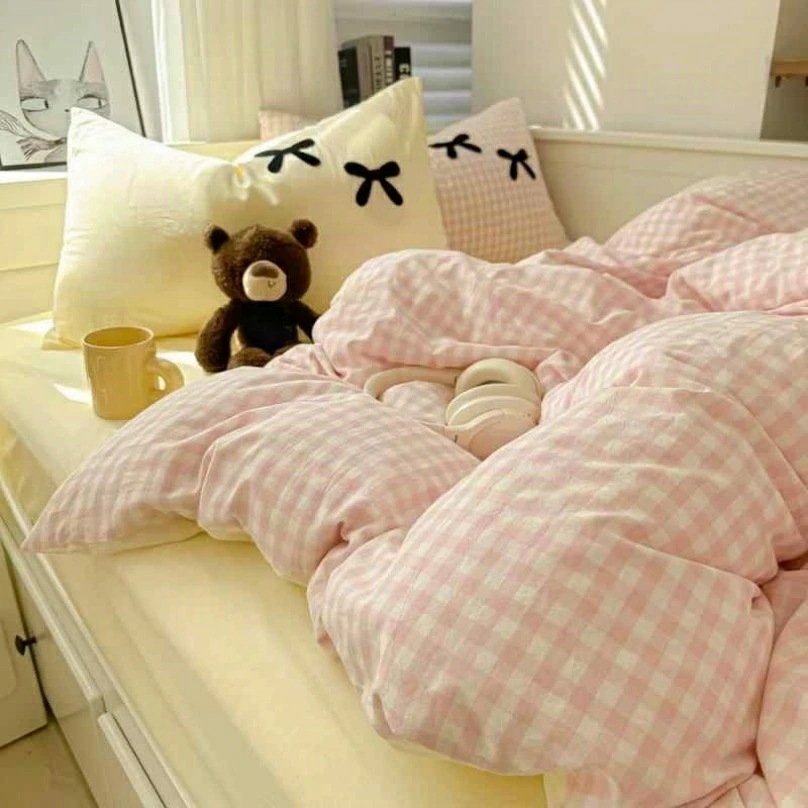 シングル セミ ダブル クイーン キング 寝具 カバー シーツ 布団 かわいい おしゃれ ベッド 寝室 インテリア リボン ギンガムチェック ストライプ シンプル 枕 掛け布団 4点 セット ボックス