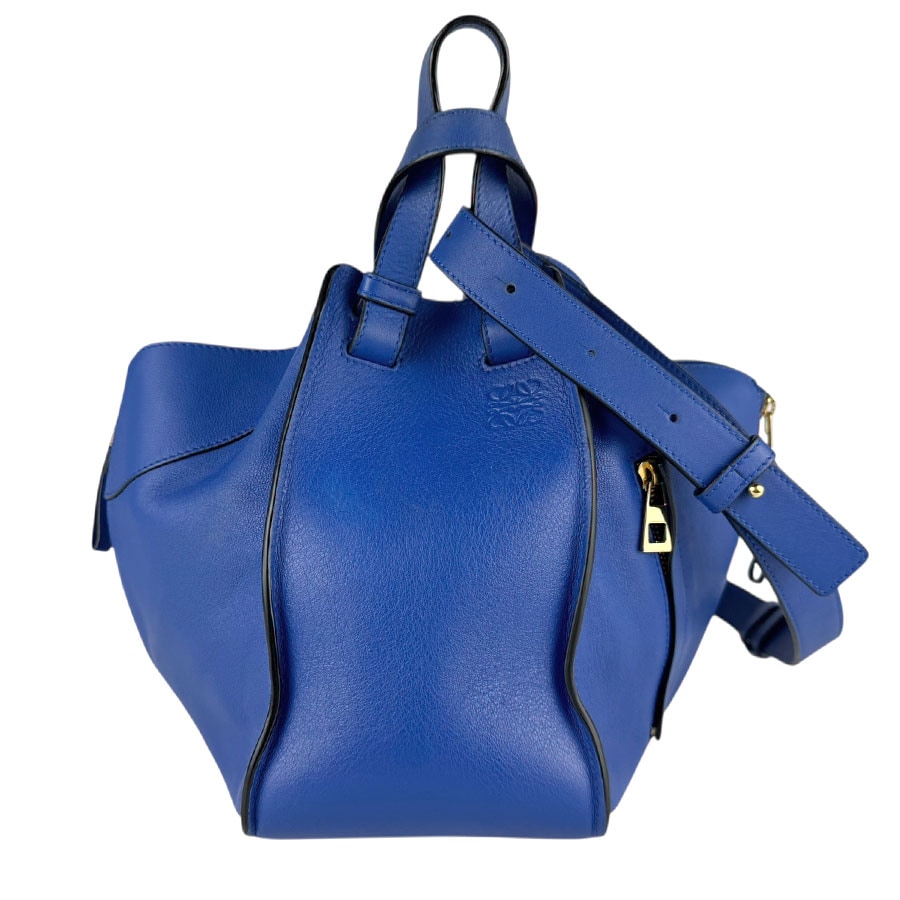 ロエベ LOEWE ハンドバッグ ショルダーバッグ ハンモック レザー ブルー ゴールド レディース z8058