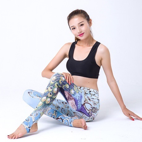 新しい穴雀のズボンのコンピュータの印ヨガのズボンの丈のウエストでフィットネスパンツの女性のジムのトレーニングパンツ