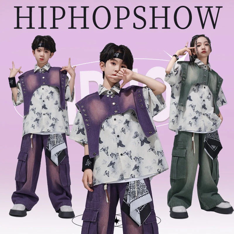 街舞児童潮服揚げ街馬甲セット夏少年hiphop演出服男女童ヒップホップ演出服