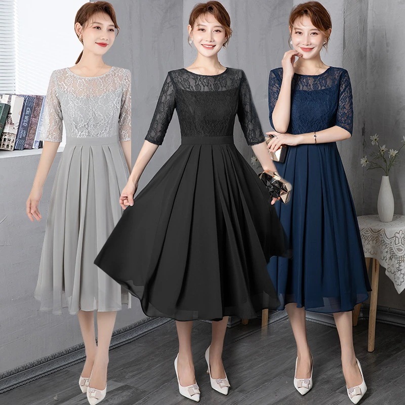 グレー 冬新作 ファッション レース スリム同窓会発表会パーティー結婚式演奏会お呼ばれドレス