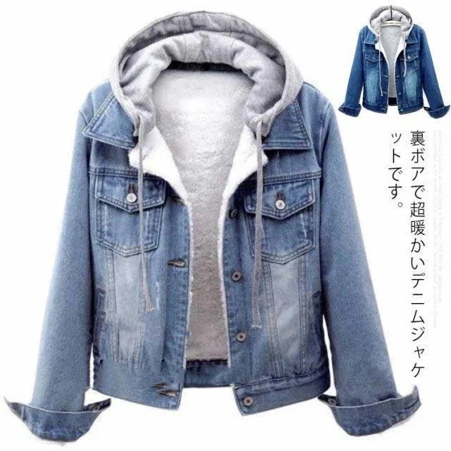ボア付き ブルゾン ライトアウター もこもこ秋冬の最新 コート フード付き 秋冬 レディース ジャケット ジージャン 裏起毛 只今底値!デニム Gジャン 裏ボア