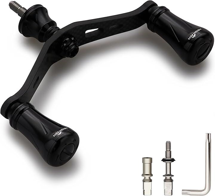 90mm リール ハンドル シマノ ダイワ 通用 1.5K炭素布 カーボンクランクハンドル スピニングリール用 Chess Series - ブラック(19mmノブ搭載 - ブラック)その他