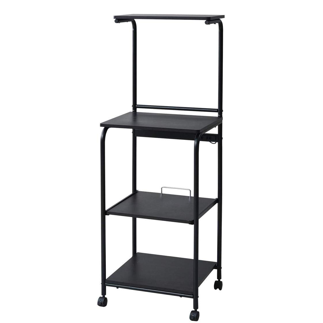 山善(YAMAZEN) レンジラック 幅48×奥行41×高さ141cm スライド棚 2口コンセント ストッパー付きキャスター レンジ台 ラック トースターラック 組立品