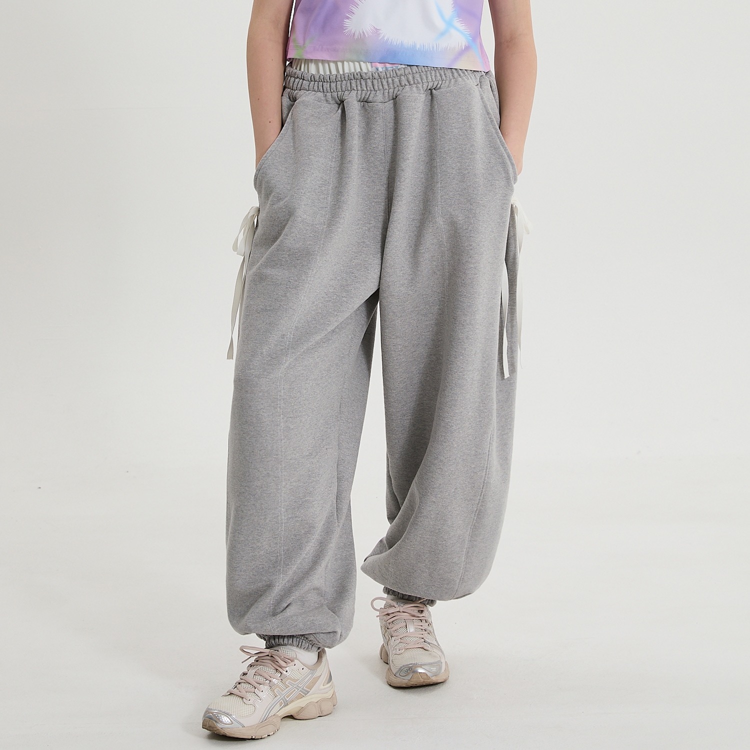 Double banding ribbon sweatpants GREY