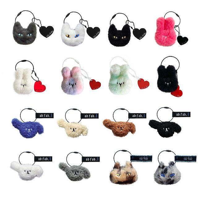 ab fab キーホルダー_犬 猫 うさぎ ぬいぐるみマスコット