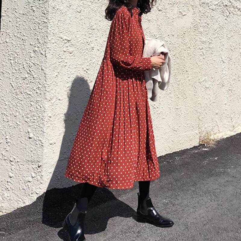 3色 ワンピース 長袖 春 カジュアル aライン シャツワンピース フレア ミディアム丈 ミドル丈 襟なし バンドカラー Aライン 切り替えデザイン ドッキングワンピース プリーツ ハイウエスト 黒