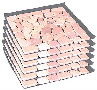 他サイト： 天然石マット ピンク 本体: 奥行30.5cm 高さ1cm 幅30.5cm 6枚セット 防草シート付 敷くだけ 大理石 カット可能 正方形の商品画像