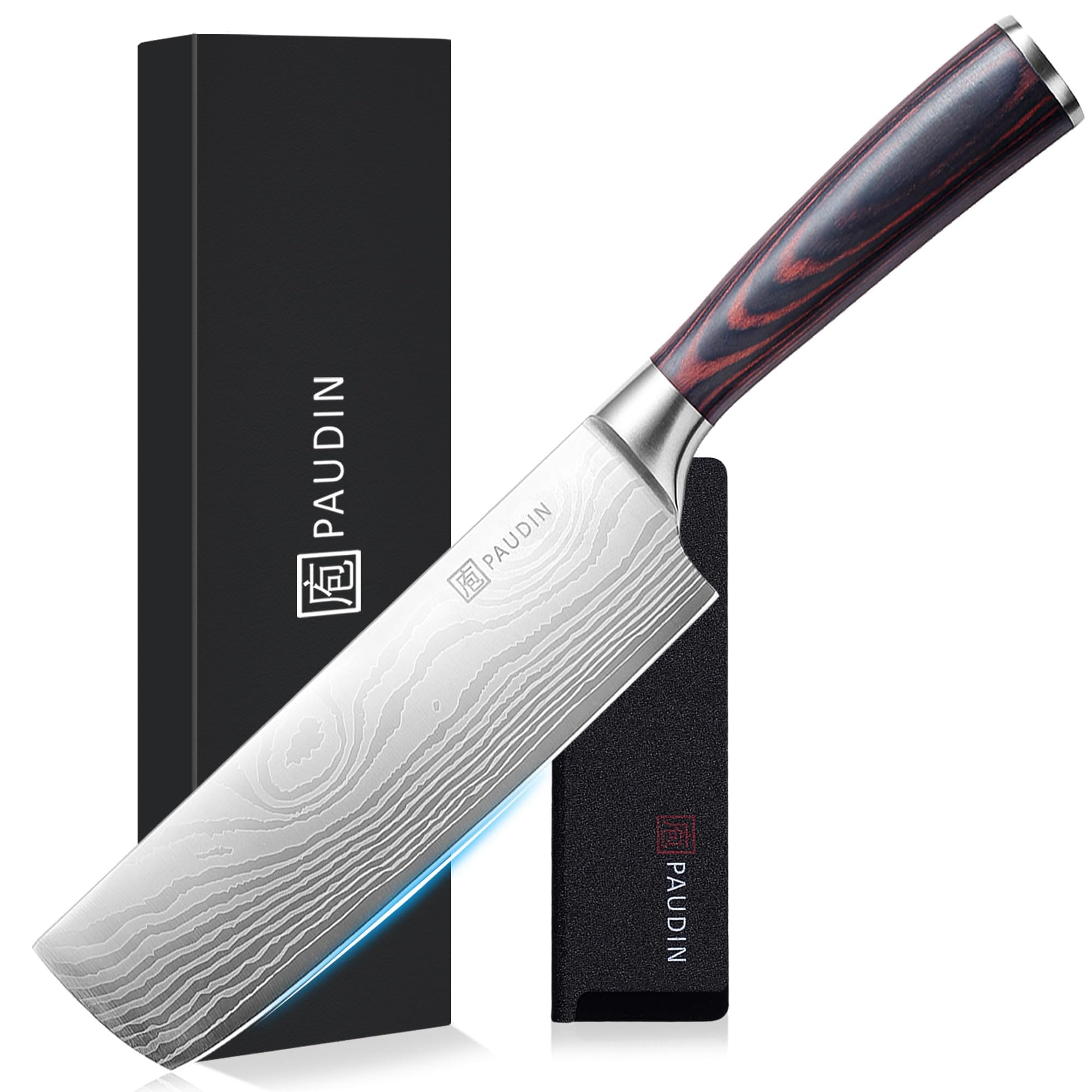 菜切り包丁 PAUDIN 165mm 高炭素ドイツ製ステンレス 5Cr15Mov 両刃包丁 鞘付き 野菜切り/果物切/肉切り 万能包丁 プレセント