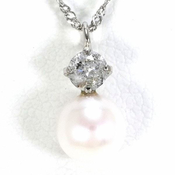 PT900 プラチナ PT850 ネックレス パール(真珠) ダイヤ 0.09 ジュエリー 中古