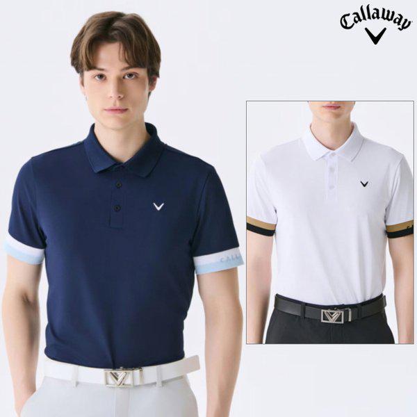 男性夏冷感組織配色Y襟半袖Tシャツ(CMTY25M703)