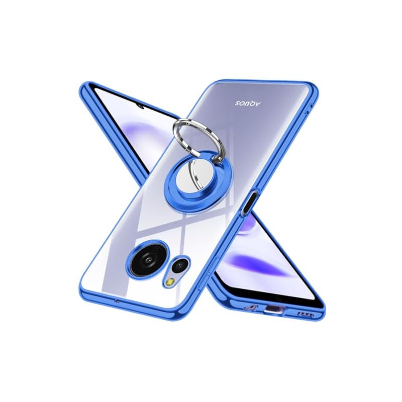 AQUOS sense8 ケース リング クリア 耐衝撃 透明 SH-54D カバー SHG11 スマホケース tpu シリコン 薄型 メッキ加工 一体型 スタンド機能 車載ホルダー対応 ストラップホ