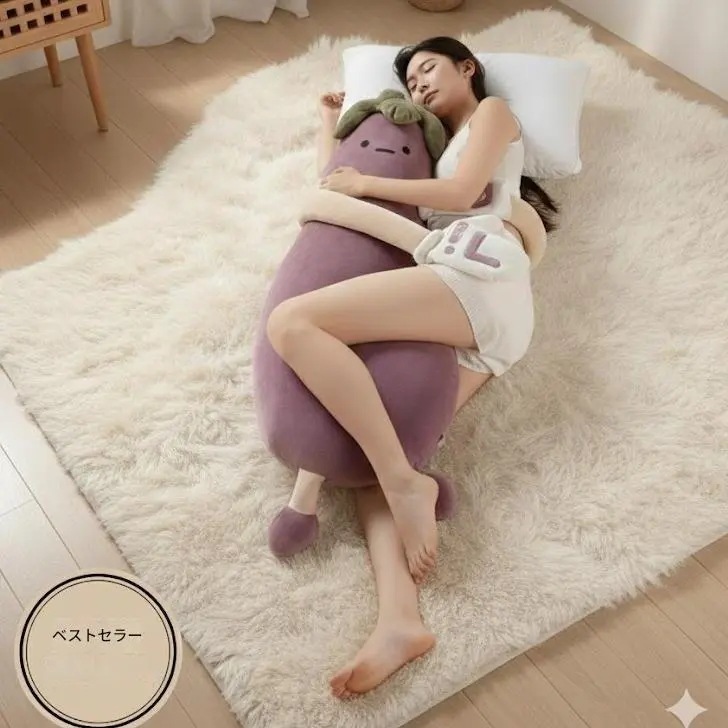 L&En ナスタイプ 抱っこき枕 ぬいぐるみ 癒ししシステム もちもち ぐっすり眠るサポート クッション 妊娠期間・リラックスタイムを使う 大きいきめサイズ プレゼント向け