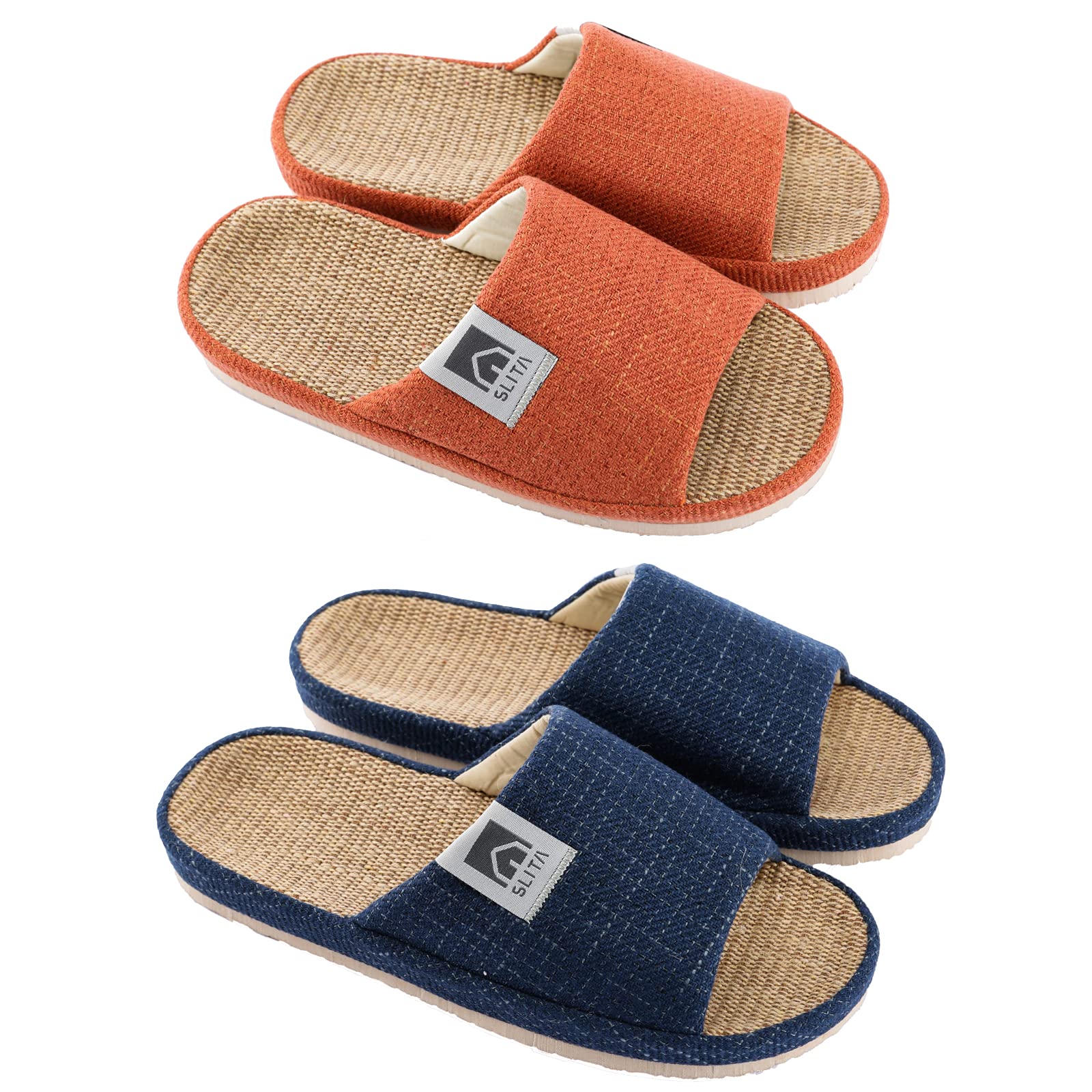 [SLITA] スリッパ リネン 亜麻 ルームシューズ 前開き 厚底 涼感 室内スリッパ 来客用 軽量 静音 滑り止め 春夏秋 男女兼用 洗濯可 4足セット 2足セット メンズ／レディース