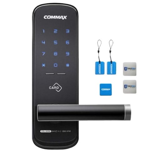 COMMAX デジタル 穴あけなし 取っ手 一体型 ドアロック CDL-305M カードキー 2p + スマートキータグ + ステッカー型 カードキー 2p