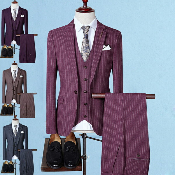 メンズスーツ スーツ メンズ フォーマル ベストスーツ 3点セット ストライプ 背広 長袖 ビジネススーツ ジャケットスーツ 1つボタン 大きいサイズ リクルートスーツ 卒業式 面接 入学式 花婿 結