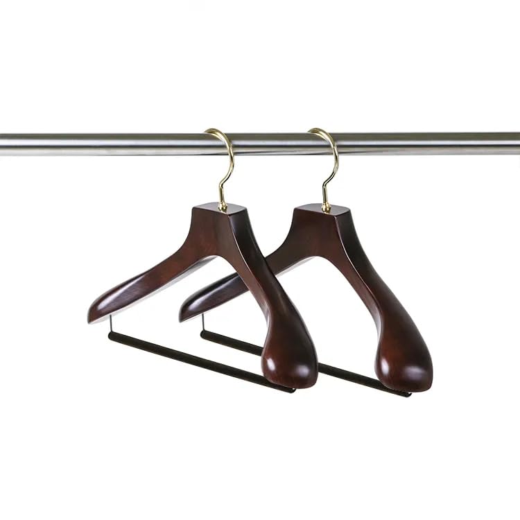 【ナカタハンガー アウトレット】アウトレット 日本製 レギュラー 木製小さめメンズ スーツハンガー 2本組 フェルトバー付 マーズブラウン AUT-05(w:400)