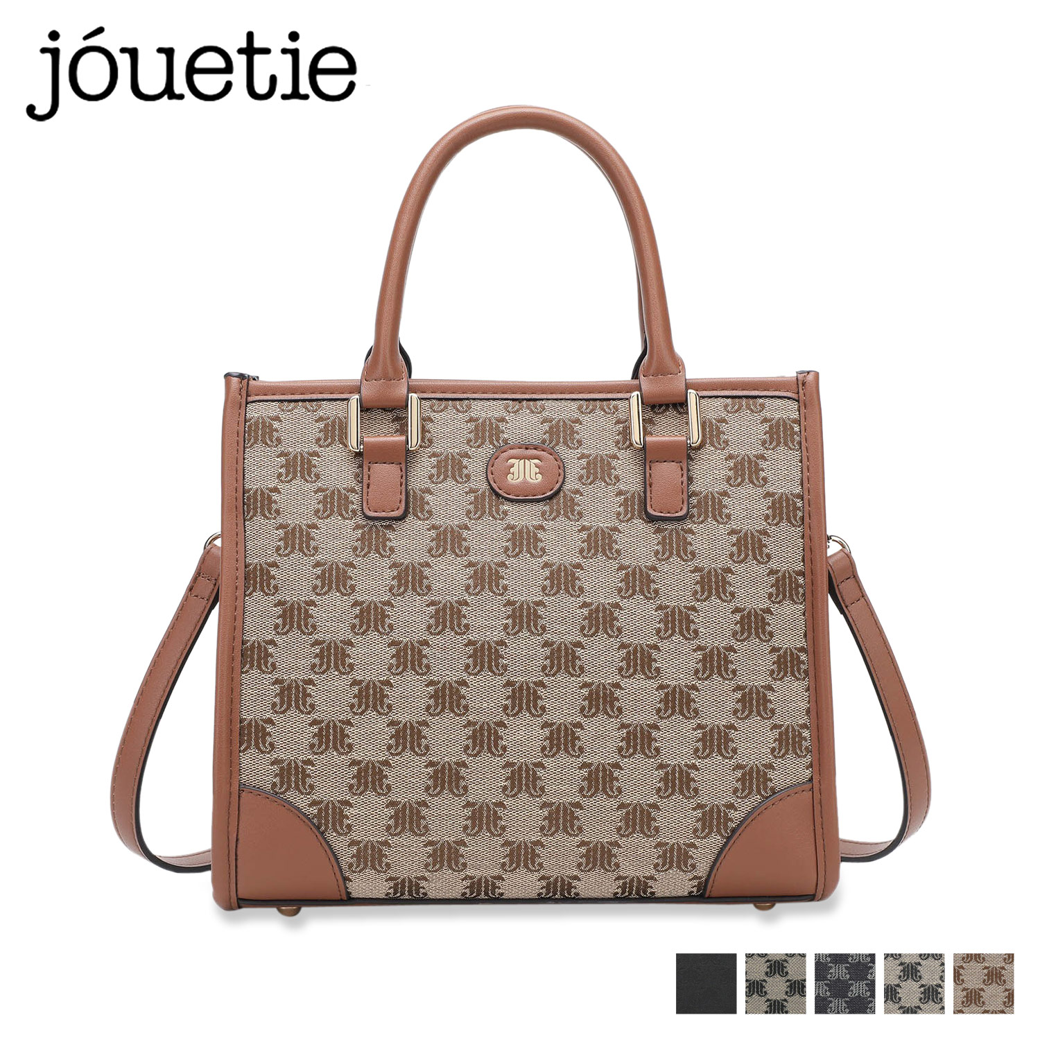 トートバッグ ショルダー JJモノグラム ジャガード レディース スクエア 斜め掛け ブラック ベージュ ブラウン ネイビー JUT-81270