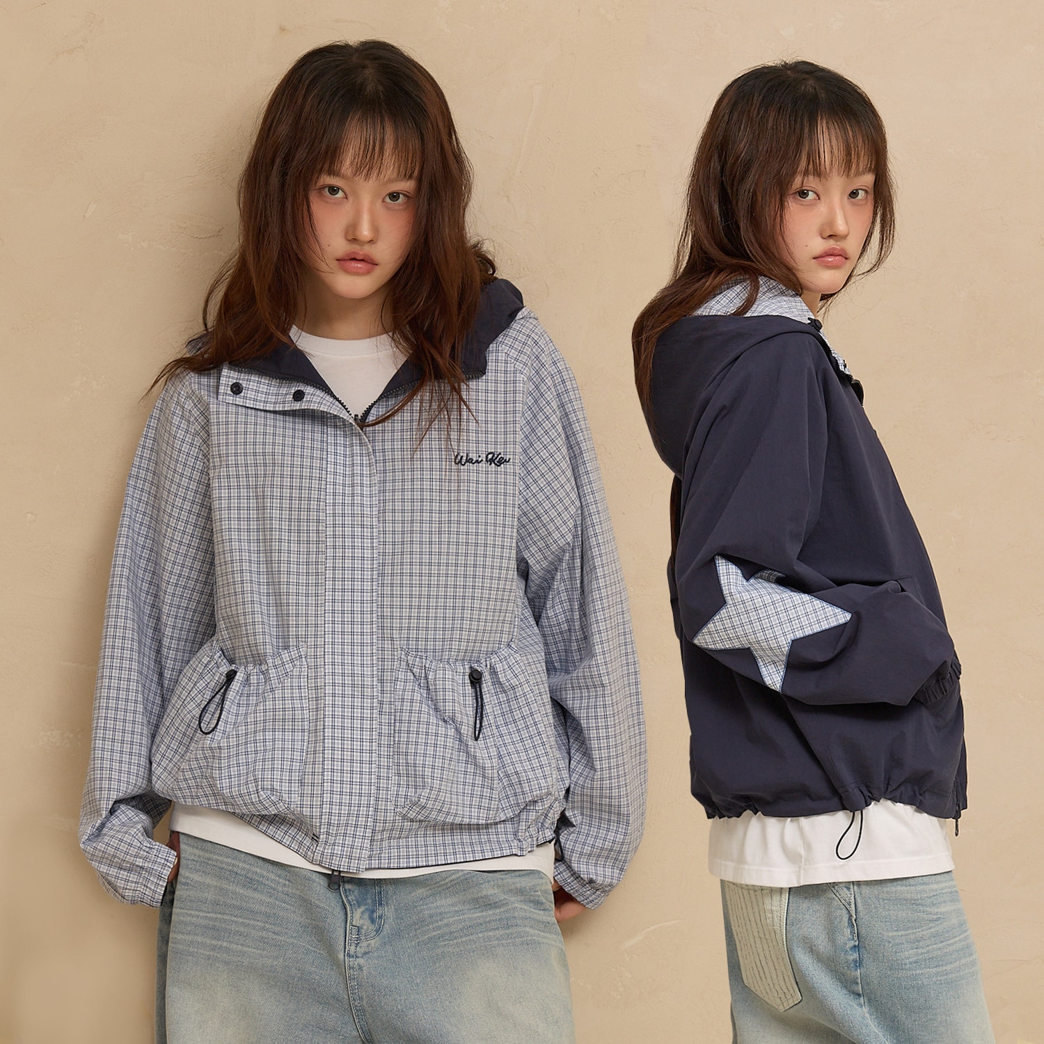 Riversible Check Windbreaker Ver.2 NAVY