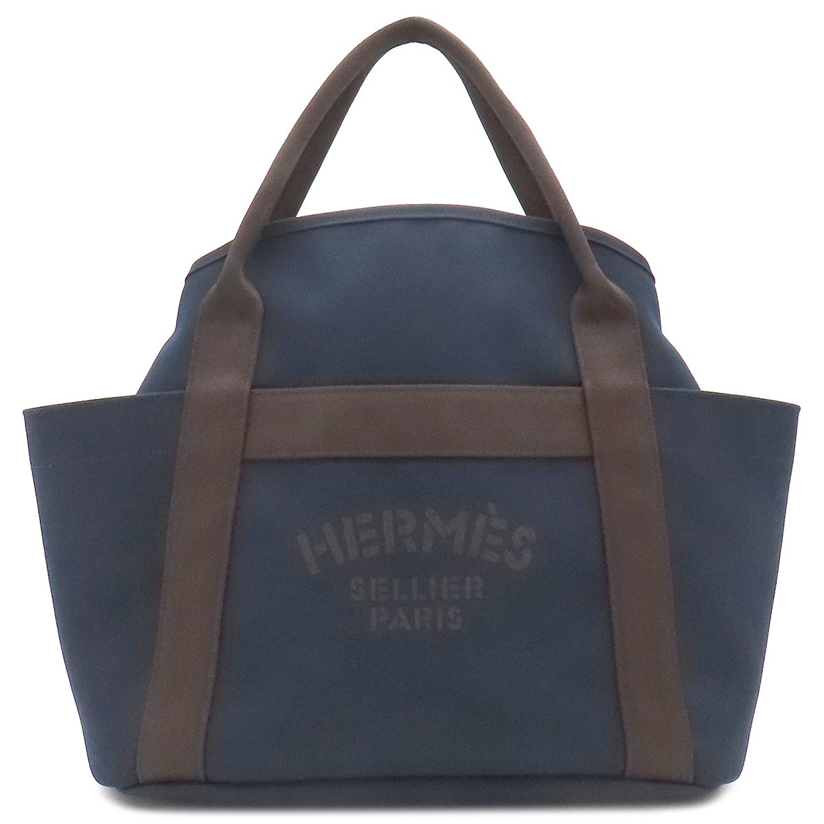 エルメス HERMES 2WAYバッグ サックドパンサージュ グルーム コットン ポリウレタン ポリアミド ネイビー×オレンジ シルバー金具 紺 ショルダー トート D刻印 【保存袋】【中古】