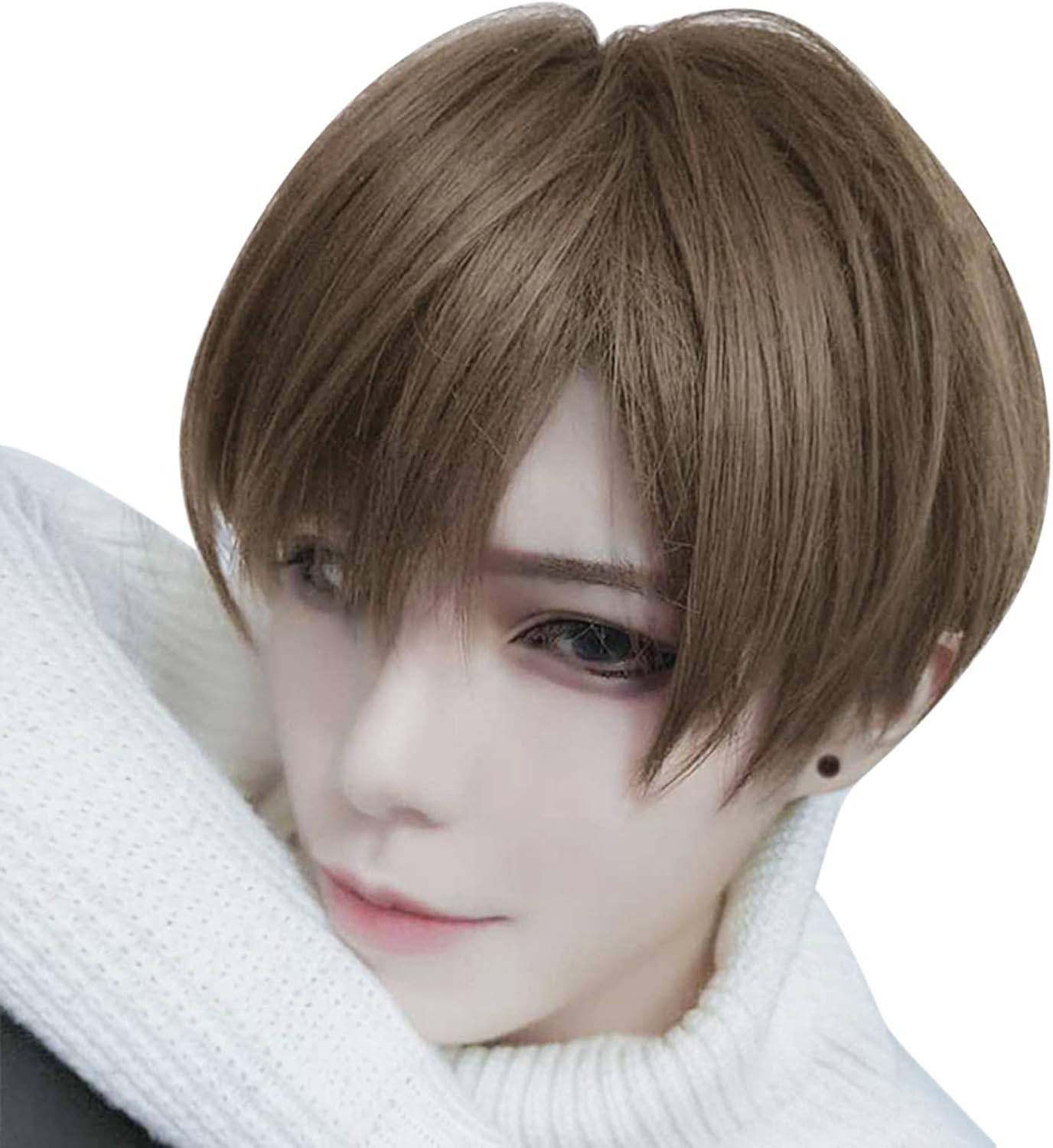 メンズ用ショートウィッグ 耐熱仕様 通気性 フリーサイズ ネット付き 樺茶色