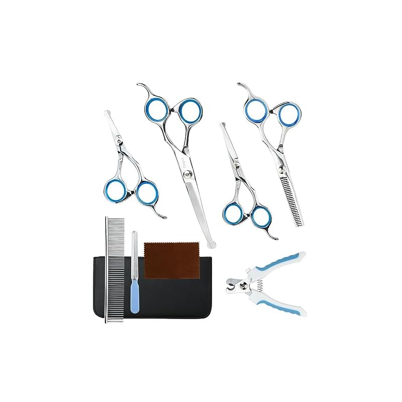 Dopet ペット トリミング ハサミ トリミングシザー ペット用 トリマー 犬カットハサミ カットシザー & セニング ペット用シザー 7点セット セニングシザー 犬ハサミ トリミングはさみ 犬用は