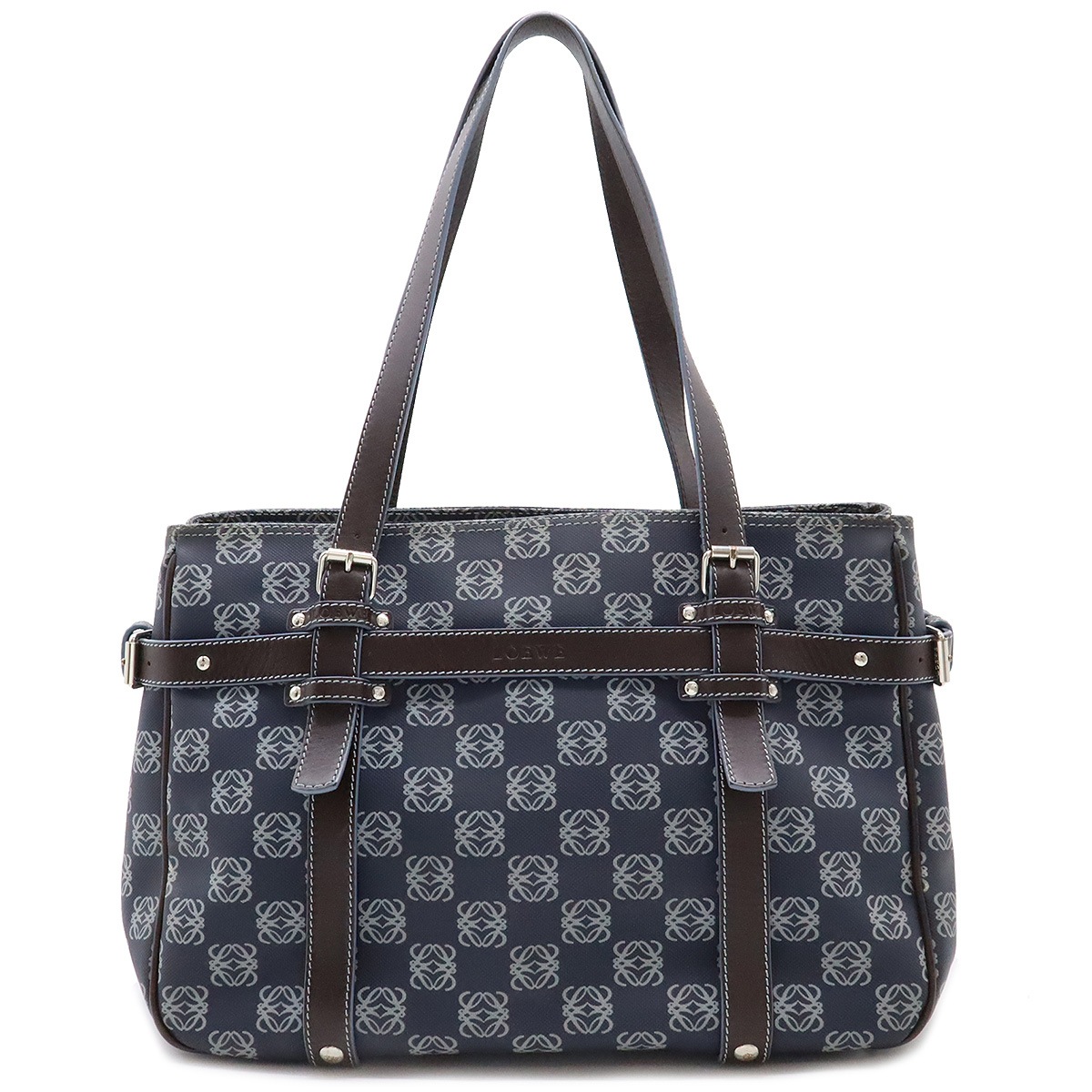 アナグラム トートバッグ ショルダーバッグ セミショルダー PVC レザー ネイビー 紺 ライトブルー 水色 ダークブラウン ポーチ欠