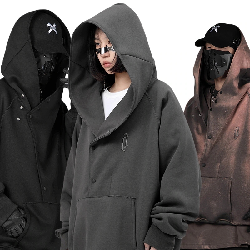 【快速出荷】パーカー フード付き オーバーサイズ 男女兼用 ストリート系 メンズ フロントボタン カップル服 ゆったり かっこいいトップスパーカー・トレーナー