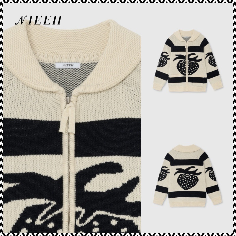 NIEEH STRAWBERRY ZIP-UP SWEATER