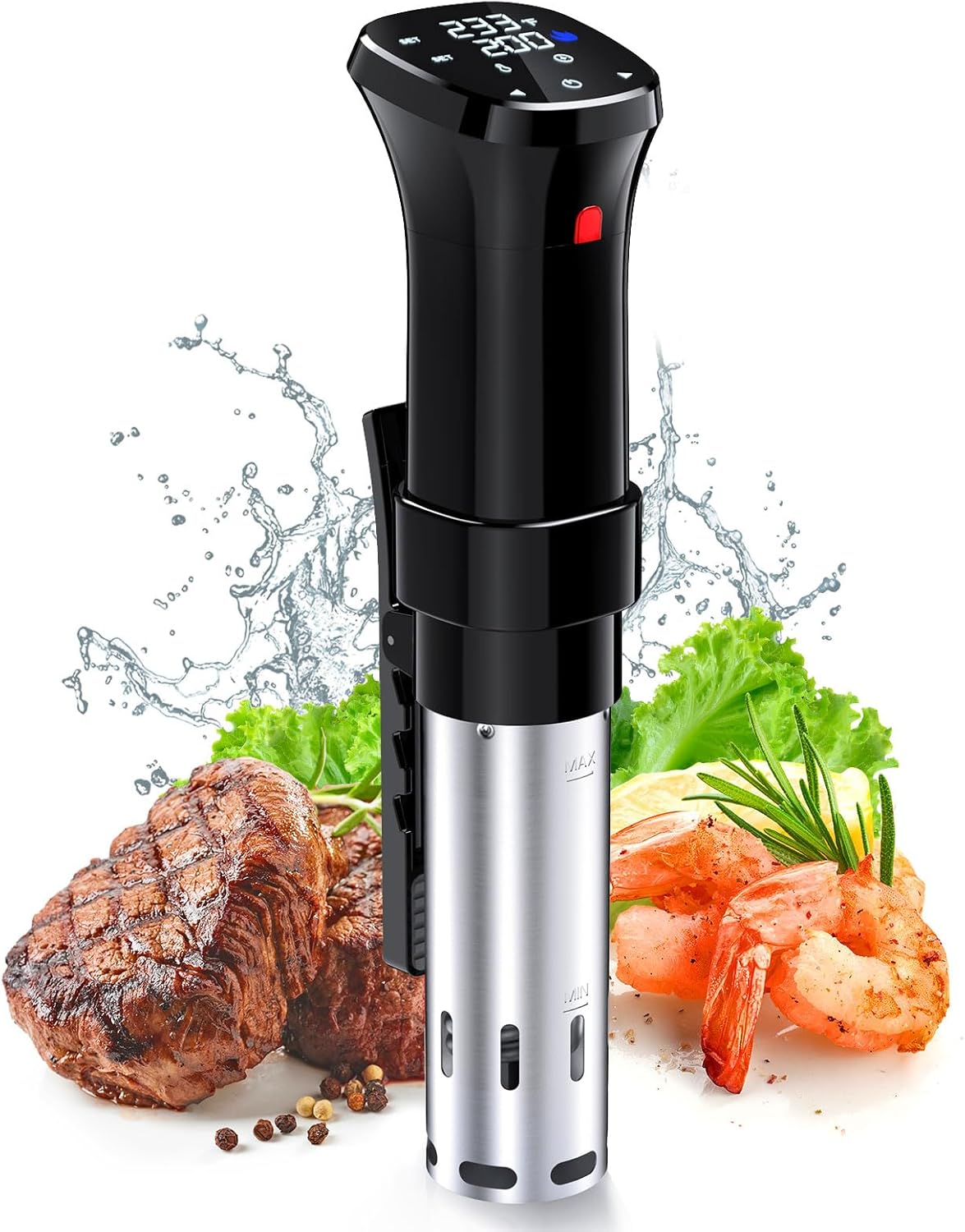 1100Wハイパワー真空調理器24時間タイマー真空調理機能レシピブック付きIPX7防水等級取り外し可能なタッチスクリーンタイマー温度設定5重保護日本語取扱説明書付き