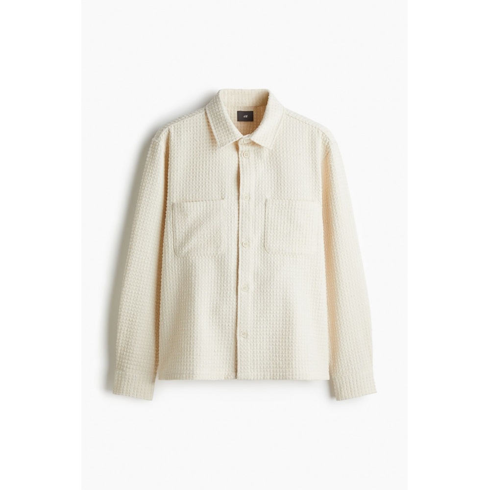 H&M ワッフルテクスチャオーバーシャツルーズフィットクリーム