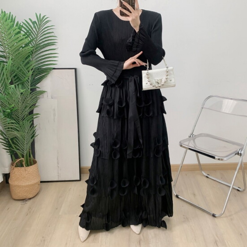 フララ レディース プリーツコンティアードワンピース + ベルトセット
