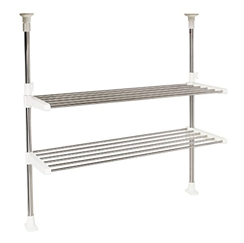 パール金属 突っ張り キッチンパイプラック 2段 ステージア HB-3741 ホワイト 幅80*奥行
