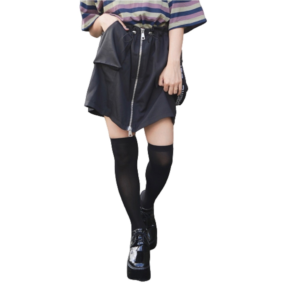 Front Zip Aperture Mini Skirt (black) A,D,G レディース ボトムス