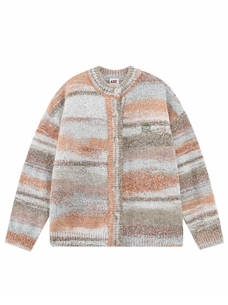 グラデーションレインボーカラーイレギュラーオイルペイントカーディガンセーター