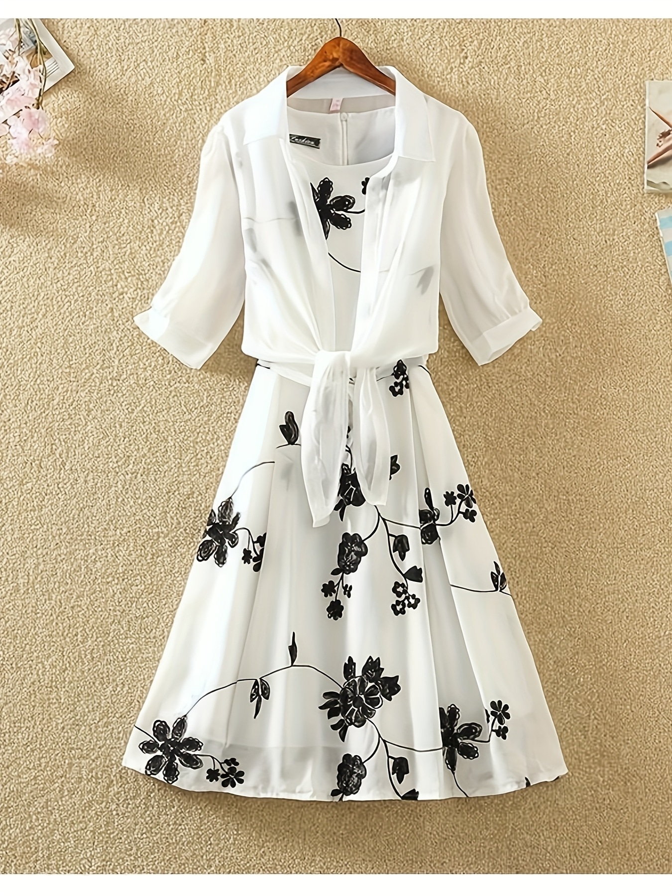 夏の新作レトロプリント小さなブラックスカートハイウエストとノースリーブスタイルスリムAラインスカート2点セットドレス