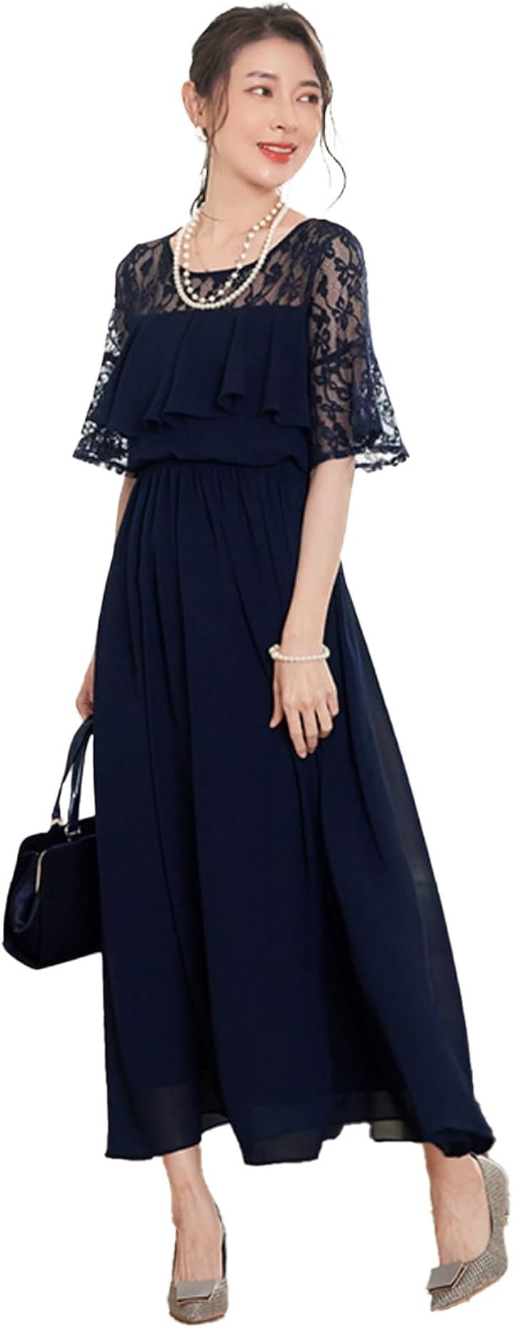 パーティードレス ワンピース 結婚式ドレス 結婚式およばれワンピース フォーマルドレス( ネイビー, S)