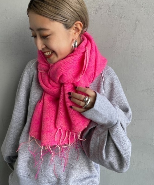 [最安値挑戦]ストール 「2025」 アクリルコットン大判ストール(アイボリー・ピンク) レディース