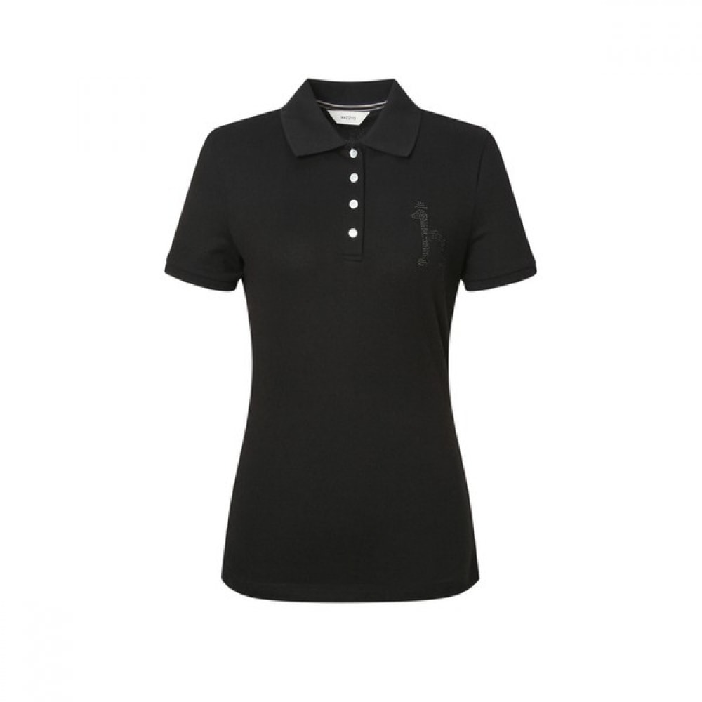 [ヘッジズレディース] 25SS ブラックソリッドコットンブレンドショートスリーブカラー T シャツ HSTS5BC39BK