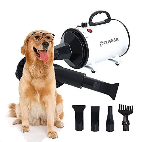Petmoon ペットドライヤー ペットヘアードライヤー ブロワー 無段階速度制御 送風機 4つのノズル付き 風速温度調整可能 強いブロー力 家庭用 騒音低減 100V/1500W 日本語説明書付き