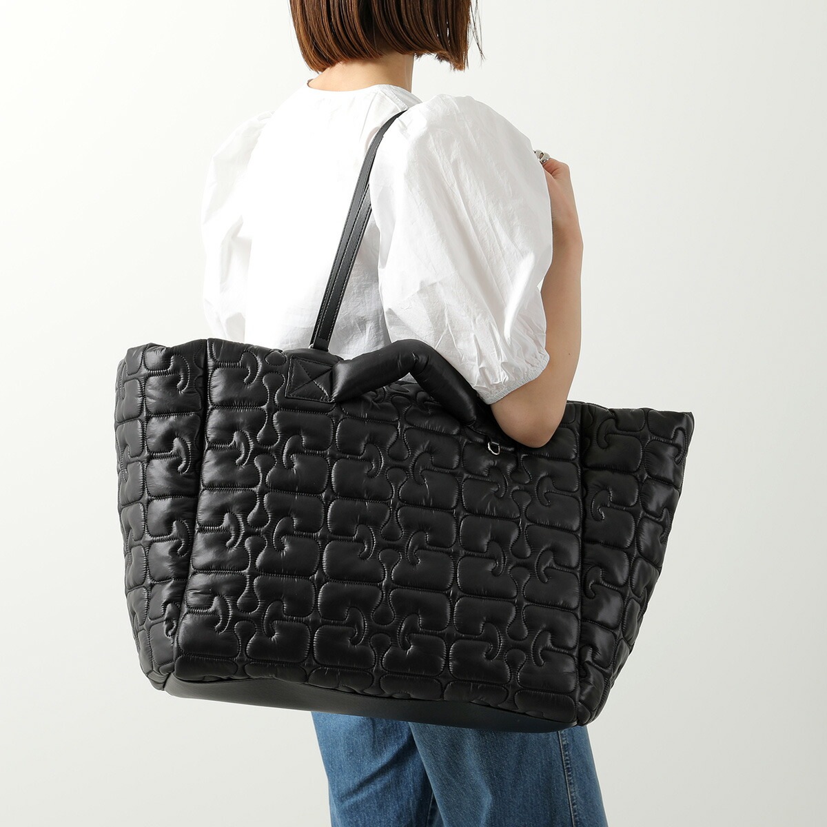 GANNI ガニー トートバッグ B2080003 8517 レディース ナイロン パッド入り キルティング ハンドバッグ 鞄 099/BLACK