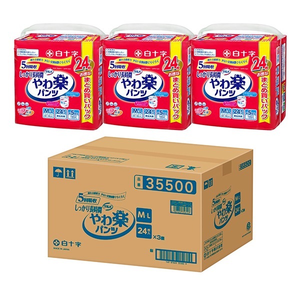 【3個セット】白十字 サルバ やわ楽パンツ しっかり長時間 M-L 24枚 6,107円