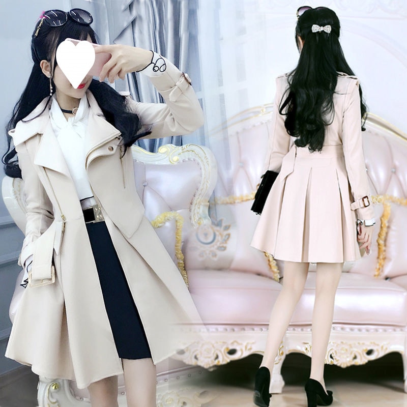 ベルベット肥厚ベージュ英国ウインドブレーカージャケット女性のための韓国スタイルの秋と冬ミッドレングス長袖 2025 暖かくスタイリッシュな