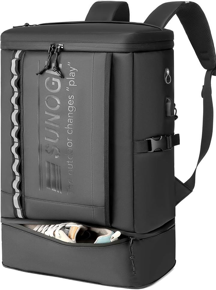 リュック リュックサック バックパック メンズ 大容量 防水 止水ファスナー 靴収納 内部直結 スクエア 15.6インチ PCリュック ビジネスリュック 出張(1.Black 上下2層)