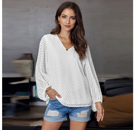 春と夏の新しいヨーロッパとアメリカンのV-ネック長いテクスチャプルオーバートップトップ 5,459円