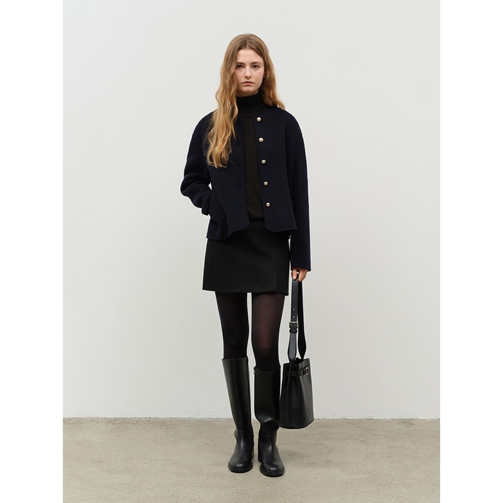 Dunst 女性用ハンドメイドカシミアカラーレスジャケットディープネイビー UDJA4D221N2