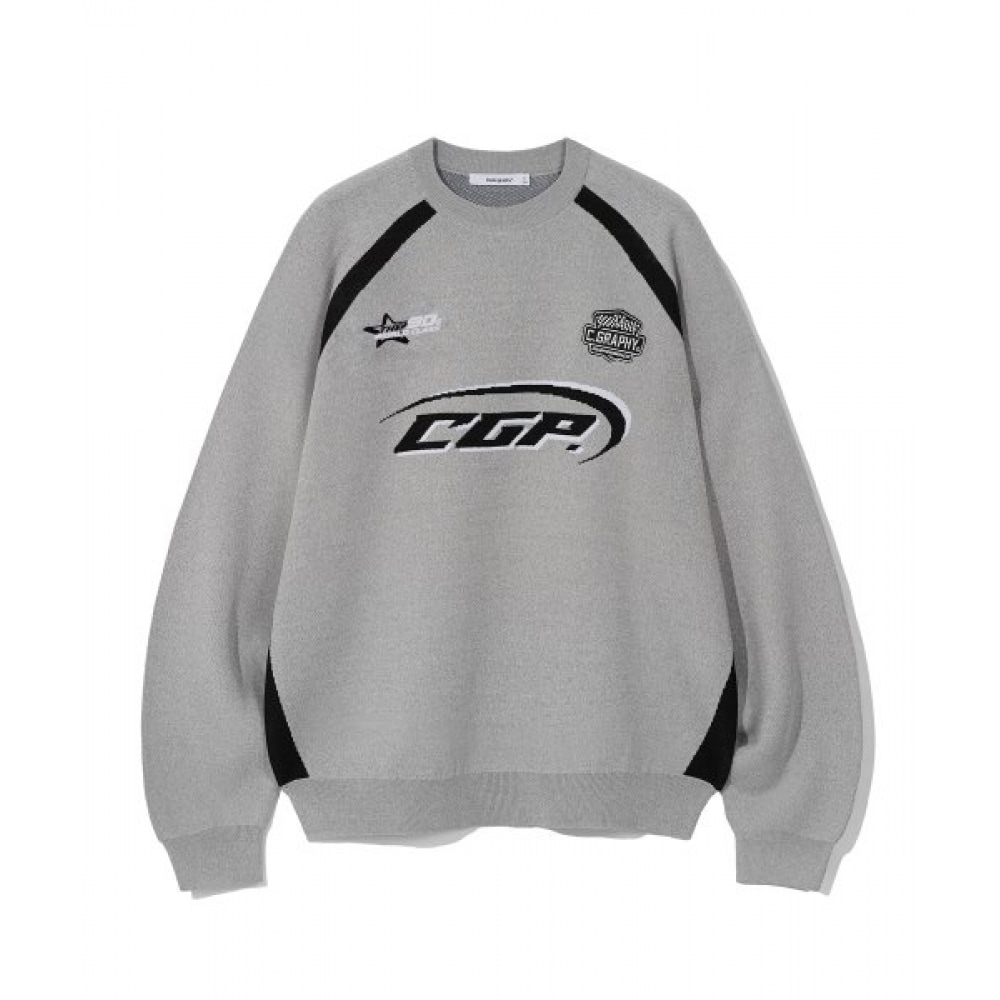 CODEGY ブロックコアジャカードカラーラウンドニット_メランジグレー