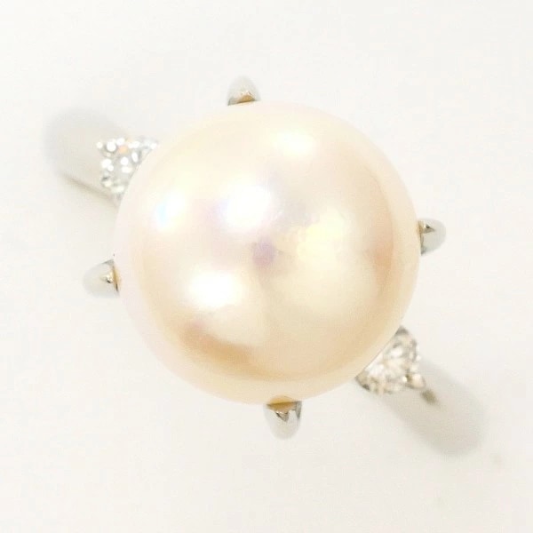 PT900 プラチナ リング 14.5号 パール(真珠) 約10mm ダイヤ 0.13 中古