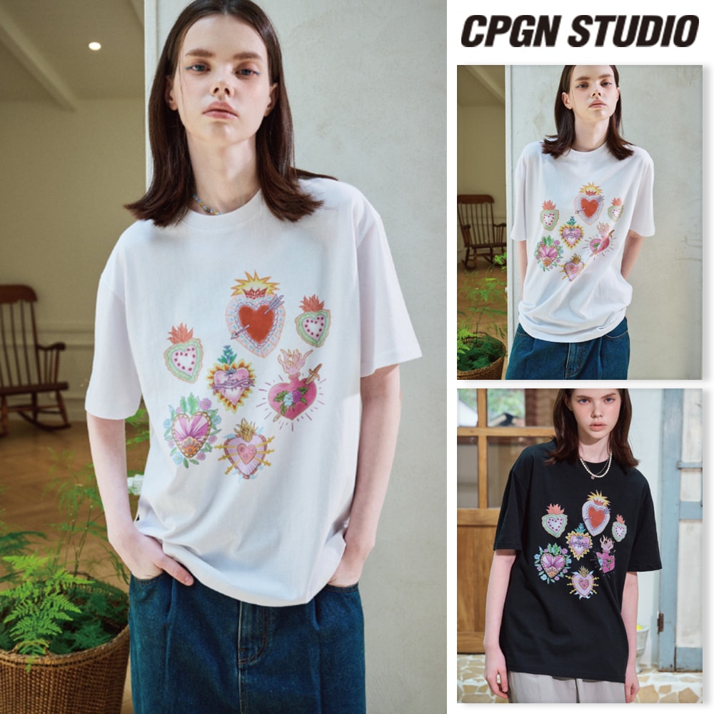 【CPGN STUDIO】 DTP Folk Hearts Short Sleeve Tee