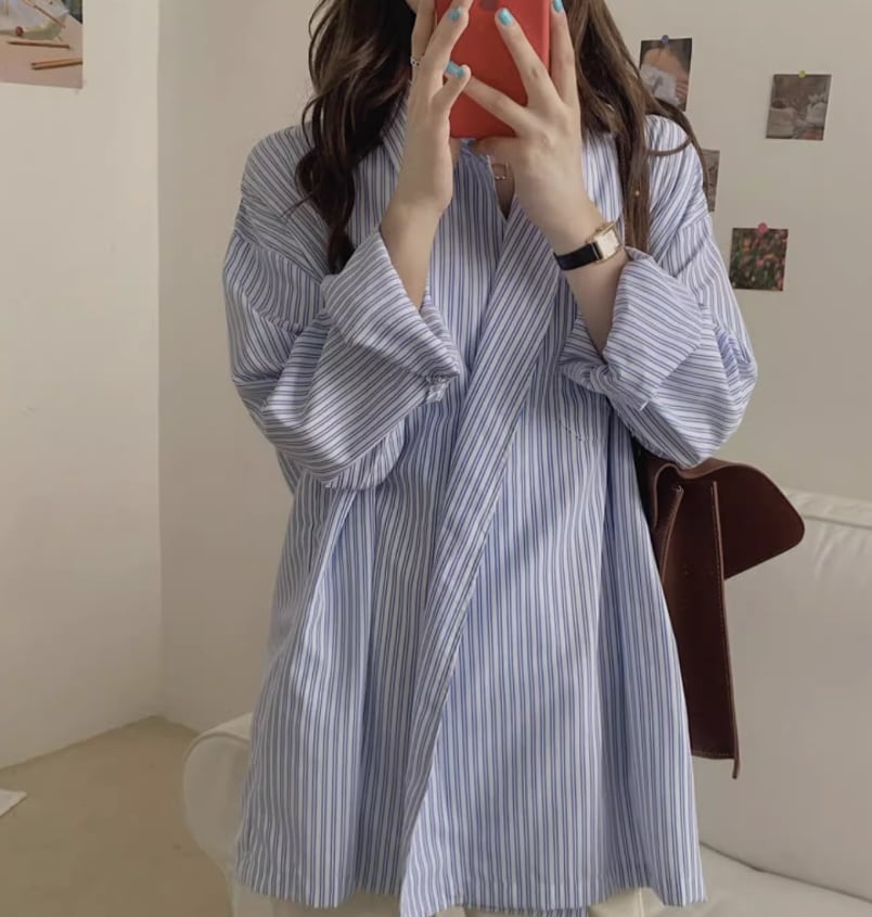 トップス デート モテアイテム シャツ ストライプ柄 長袖 コットン 大人可愛い きれいめ 上品 おしゃれ かっこいい 大人可愛い ラブリー キュート ガーリー クール モード系 セクシー エレガント